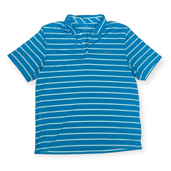 Vineyard Vines Shirt Men L Blue Stripe Performance Polo Lightweight Stretch - Picture 1 of 6